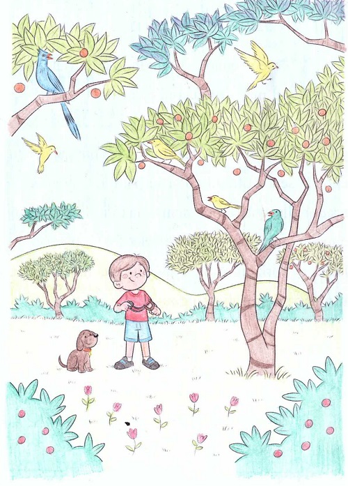 O Menino Caçando No Pomar Do Sítio